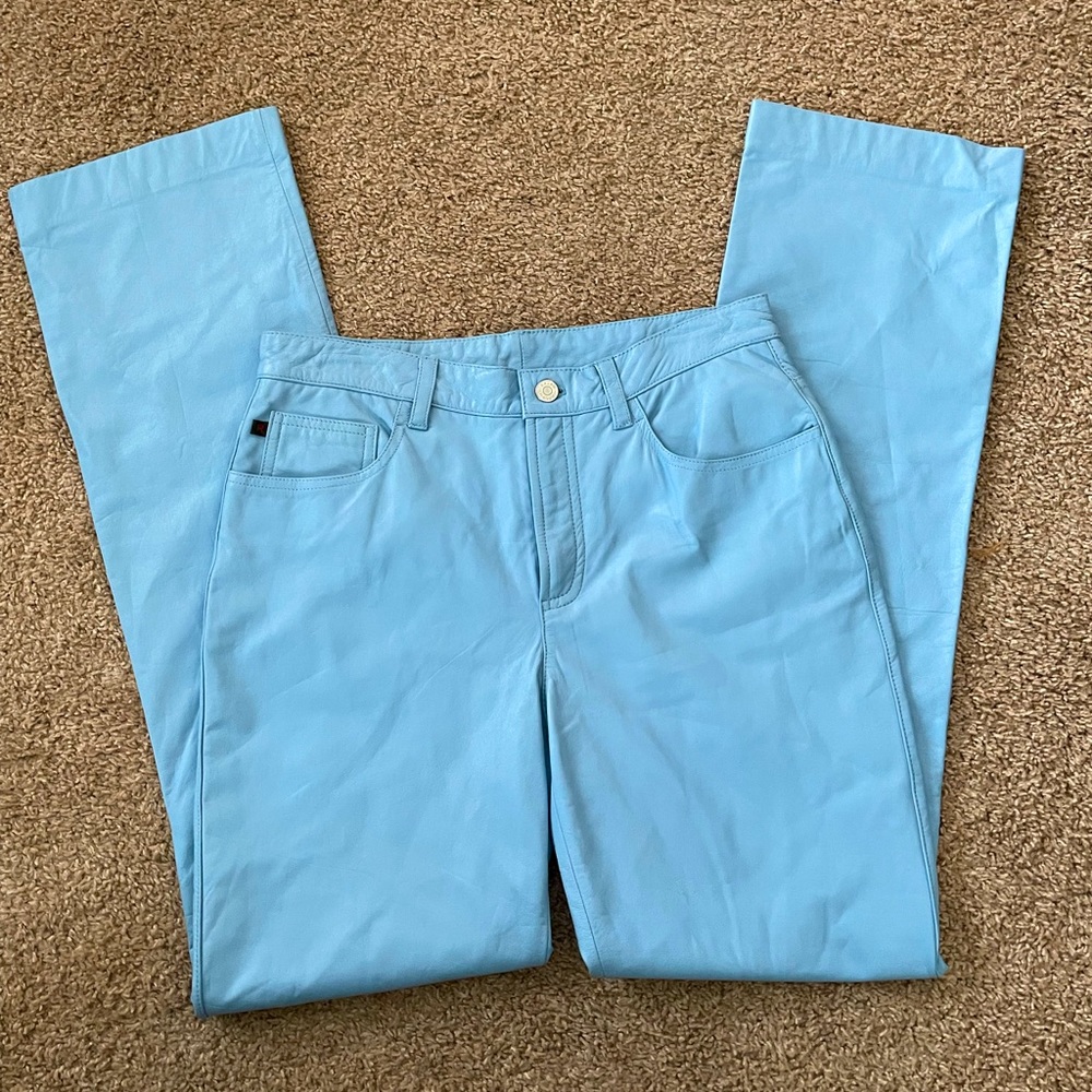 Polo Ralph Lauren Blue Leather Pants 100% Genuine Leather
